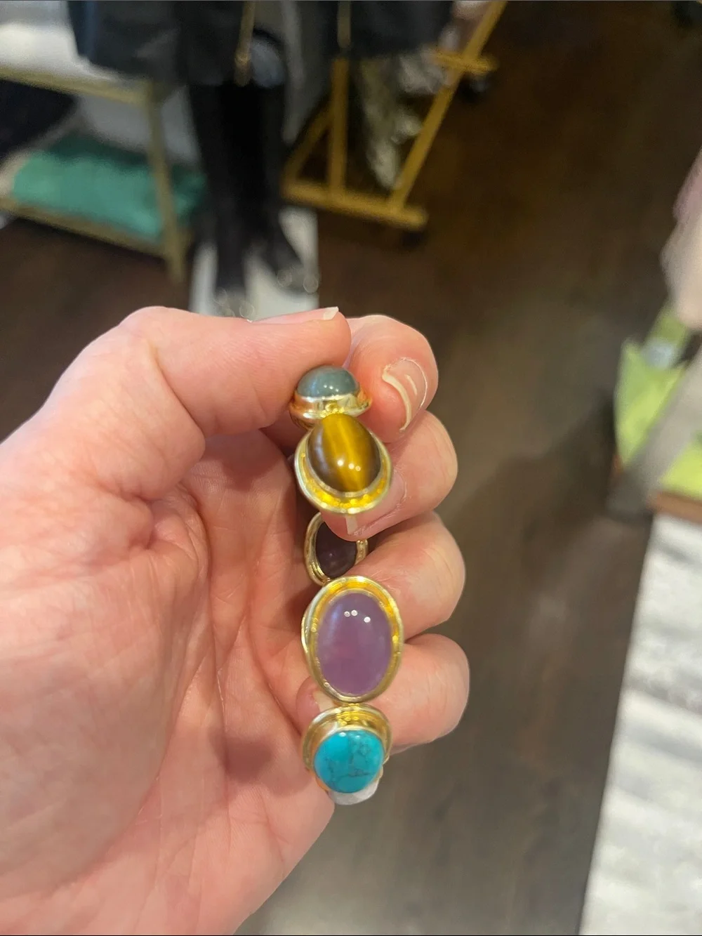 Turkish handmade adjustable Bracelet with Turquoise, Amethyst, Tiger's Eye